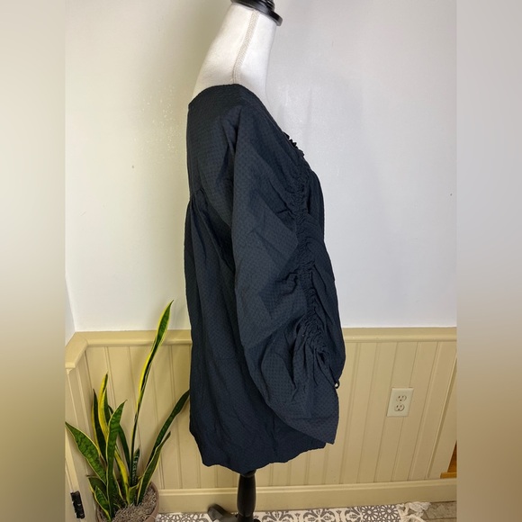 Free People S Black Cotton Mini Dress Tunic Square Neck Puff Sleeve Whimsigoth - Picture 7 of 11